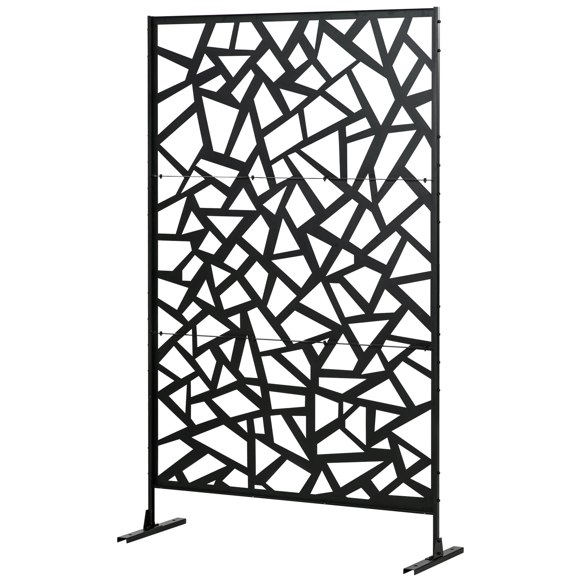 Decorative Geometric Patterned Garden Balcony Outdoor Windbreak Panel in Perforated Steel 122 x 45 x 198 cm Black