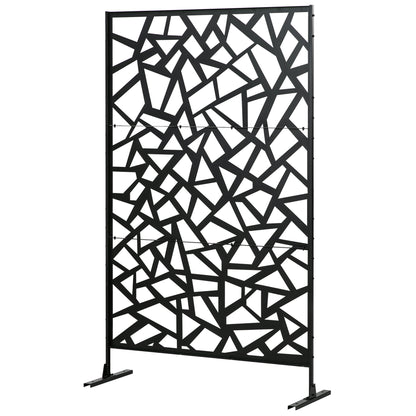 Decorative Geometric Patterned Garden Balcony Outdoor Windbreak Panel in Perforated Steel 122 x 45 x 198 cm Black