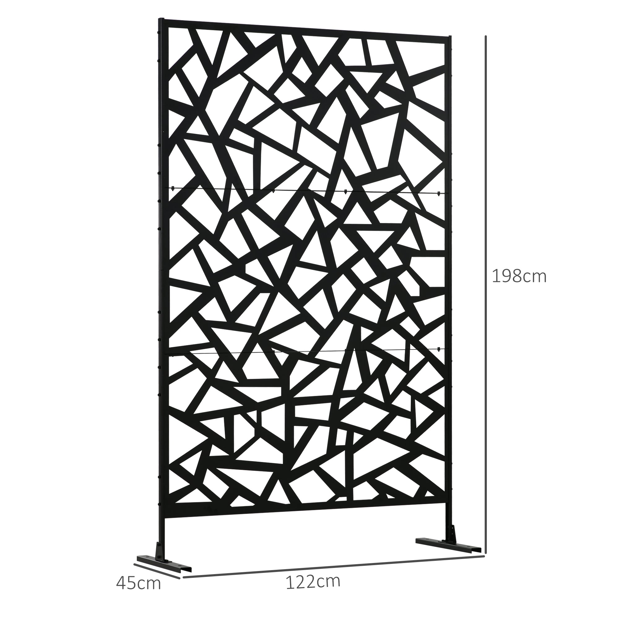 Decorative Geometric Patterned Garden Balcony Outdoor Windbreak Panel in Perforated Steel 122 x 45 x 198 cm Black