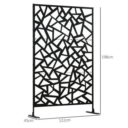 Decorative Geometric Patterned Garden Balcony Outdoor Windbreak Panel in Perforated Steel 122 x 45 x 198 cm Black