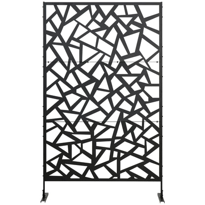 Decorative Geometric Patterned Garden Balcony Outdoor Windbreak Panel in Perforated Steel 122 x 45 x 198 cm Black