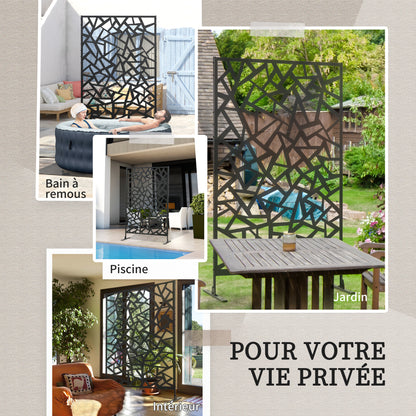 Decorative Geometric Patterned Garden Balcony Outdoor Windbreak Panel in Perforated Steel 122 x 45 x 198 cm Black