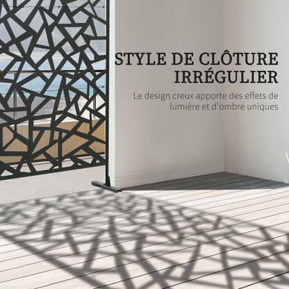 Decorative Geometric Patterned Garden Balcony Outdoor Windbreak Panel in Perforated Steel 122 x 45 x 198 cm Black