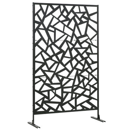 Decorative Geometric Patterned Garden Balcony Outdoor Windbreak Panel in Perforated Steel 122 x 45 x 198 cm Black