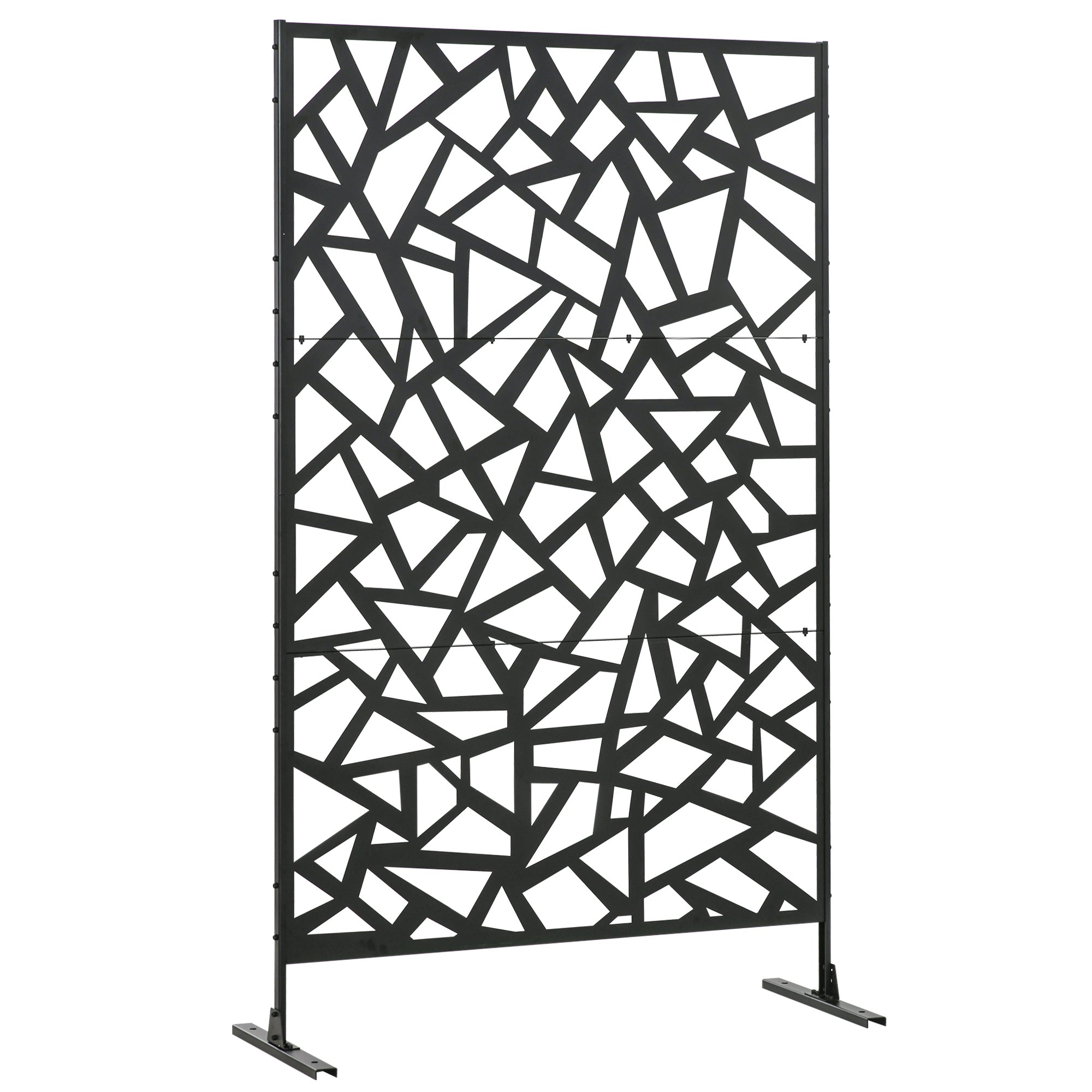 Decorative Geometric Patterned Garden Balcony Outdoor Windbreak Panel in Perforated Steel 122 x 45 x 198 cm Black