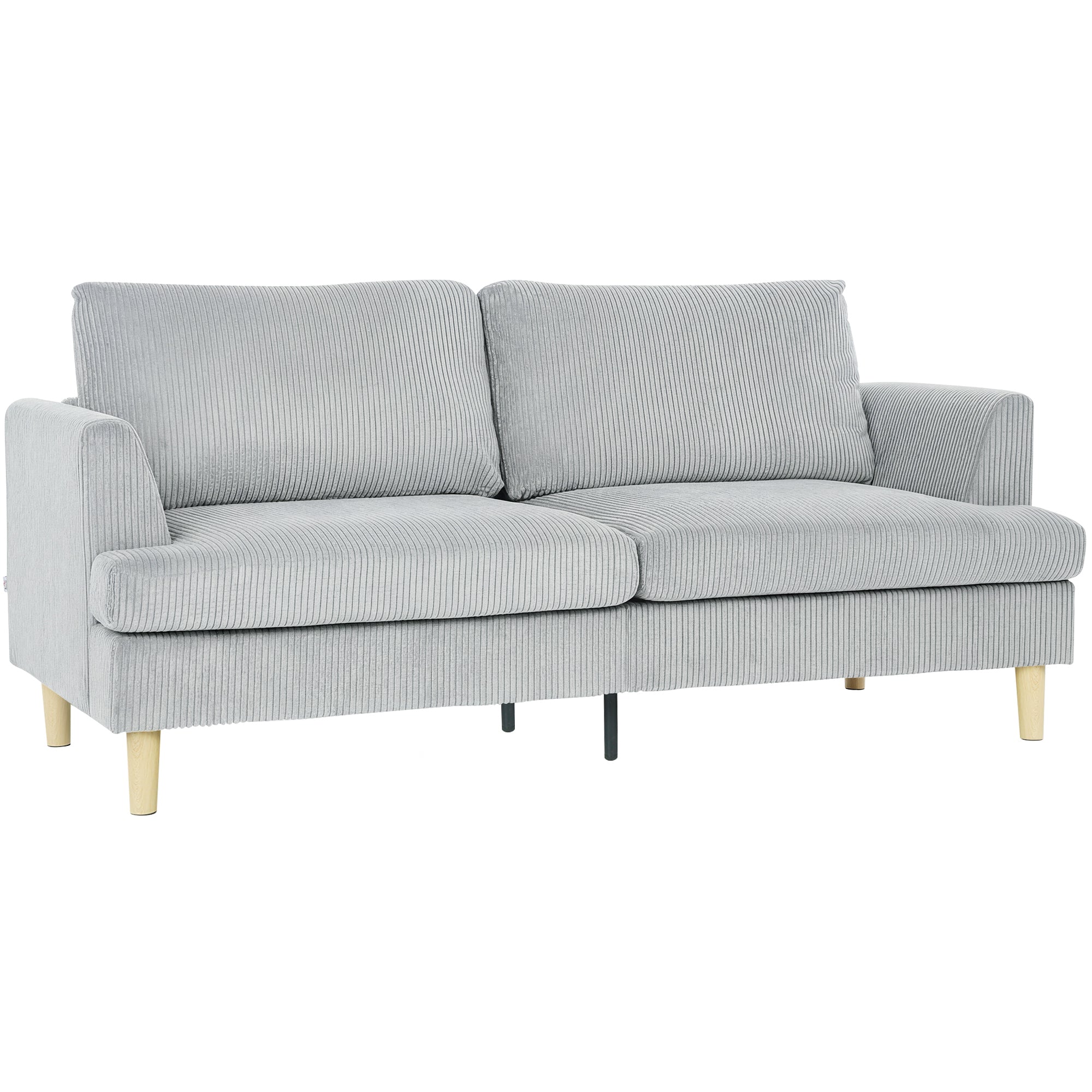 3-Seater Sofa with Armrests, Upholstered Cord Texture, Pocket-Spring Lounge Sofa for Living Room or Bedroom — 188 x 80 x 86 cm (74 x 31.5 x 33.9 in), Light Gray