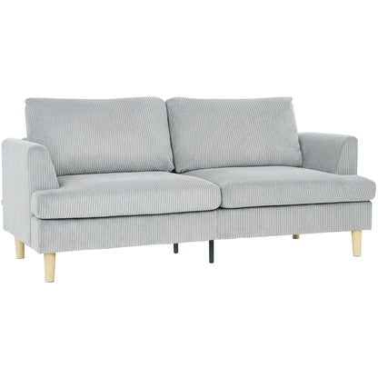 3-Seater Sofa with Armrests, Upholstered Cord Texture, Pocket-Spring Lounge Sofa for Living Room or Bedroom — 188 x 80 x 86 cm (74 x 31.5 x 33.9 in), Light Gray