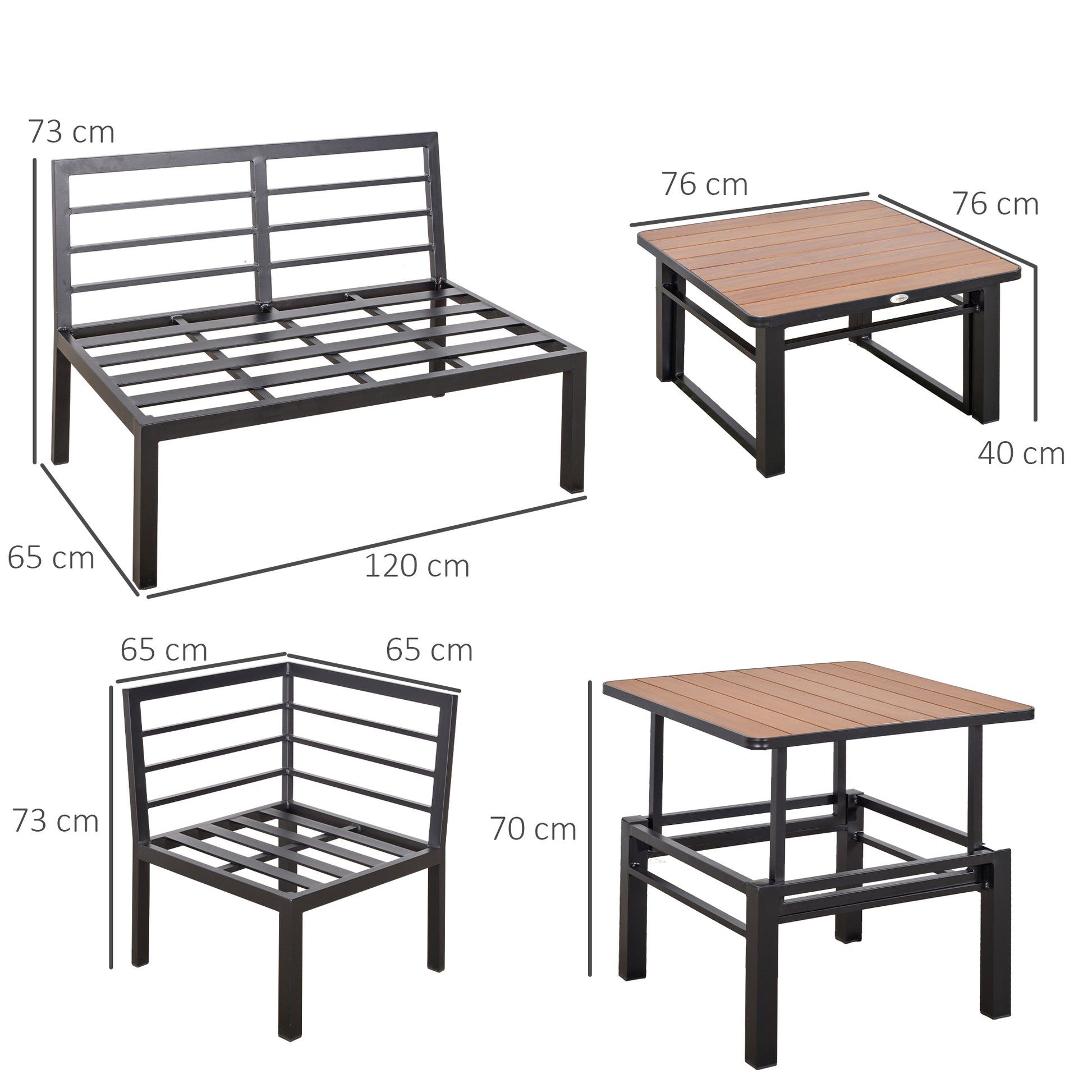 4-pc Garden Furniture Set Outdoor Aluminum Gray with Liftable Coffee Table Sofa with Cushions
