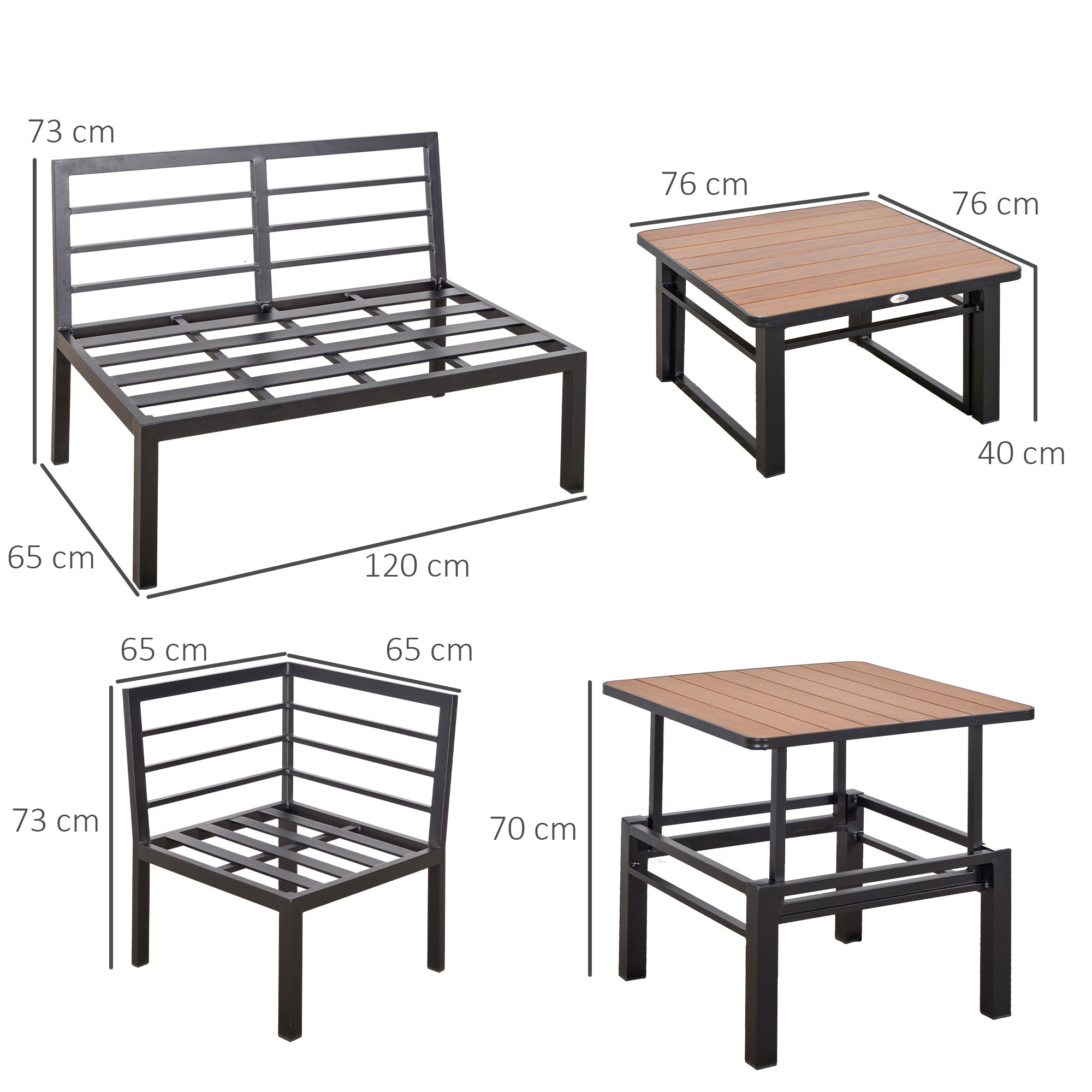 4-pc Garden Furniture Set Outdoor Aluminum Gray with Liftable Coffee Table Sofa with Cushions