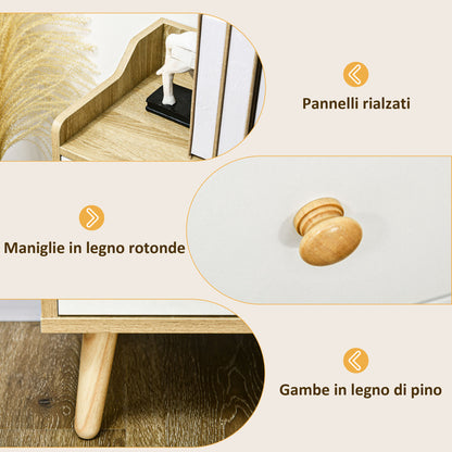 Wooden Living Room Sideboard with 3 Drawers and 2 Double-Level Cabinets, Modern and Multipurpose Living Room Furniture for Kitchen, Dining Room, and Living Room, 90x32x80 cm, White and Wood Color