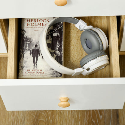 Wooden Living Room Sideboard with 3 Drawers and 2 Double-Level Cabinets, Modern and Multipurpose Living Room Furniture for Kitchen, Dining Room, and Living Room, 90x32x80 cm, White and Wood Color