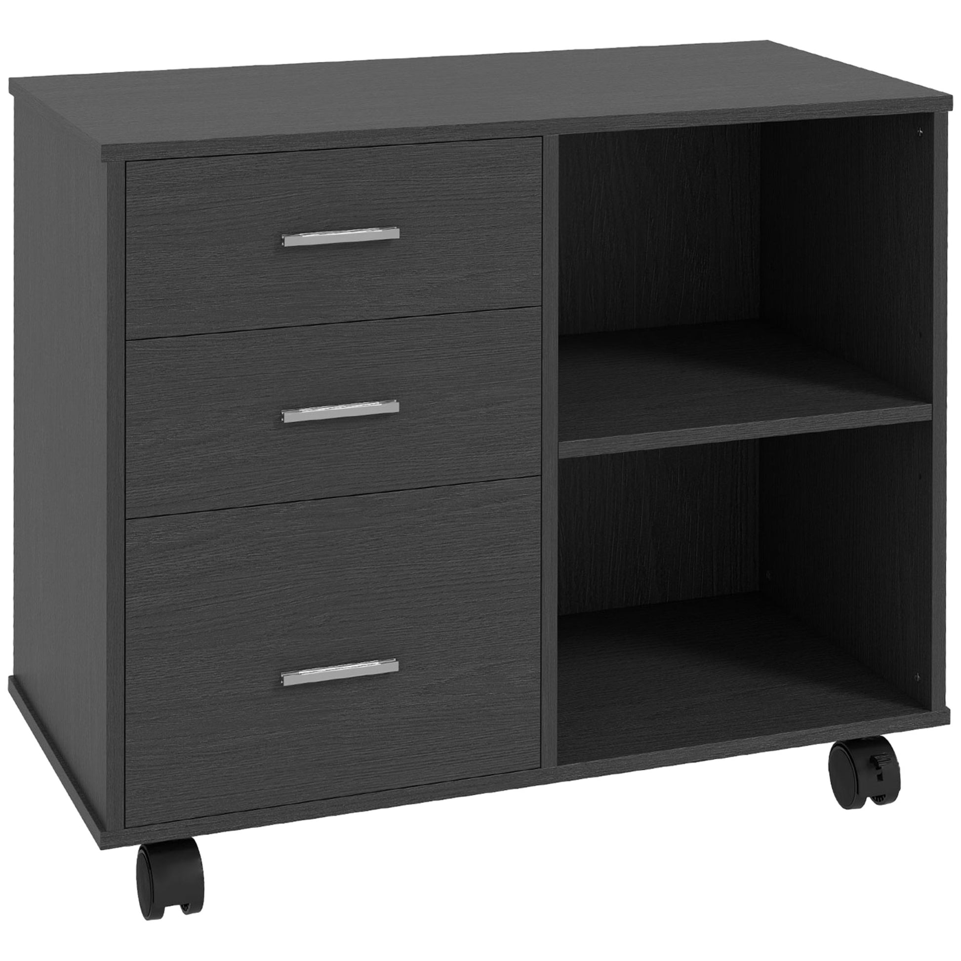 Printer Stand Desk Organizer Cabinet 3 Drawers + 2 Shelves + Large Top Shelf Particle Boards Black