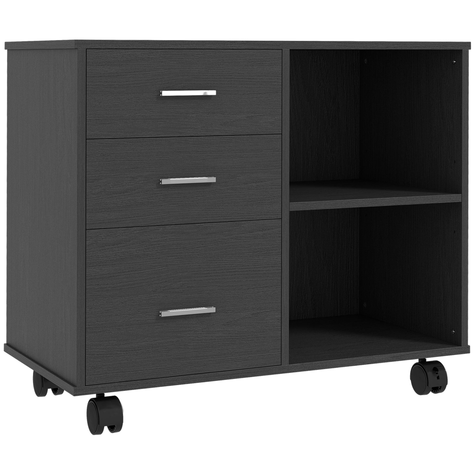 Printer Stand Desk Organizer Cabinet 3 Drawers + 2 Shelves + Large Top Shelf Particle Boards Black