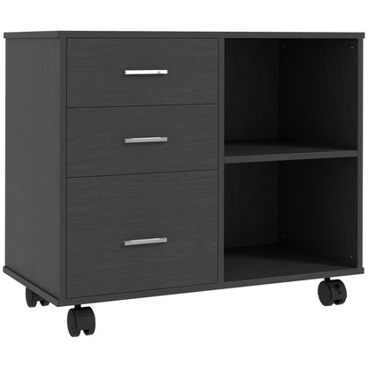 Printer Stand Desk Organizer Cabinet 3 Drawers + 2 Shelves + Large Top Shelf Particle Boards Black