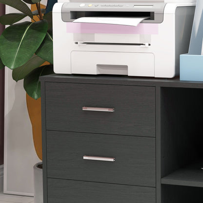 Printer Stand Desk Organizer Cabinet 3 Drawers + 2 Shelves + Large Top Shelf Particle Boards Black