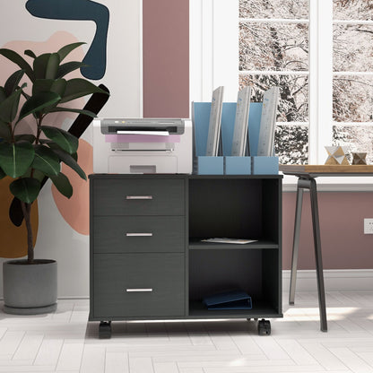 Printer Stand Desk Organizer Cabinet 3 Drawers + 2 Shelves + Large Top Shelf Particle Boards Black