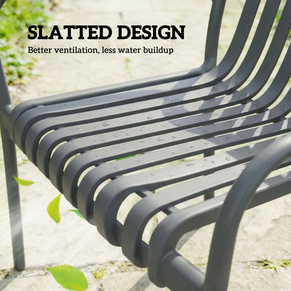 4-Piece Stackable Patio Chairs – Slatted Design with Armrests, Ergonomic Outdoor Dining Chairs for Garden & Balcony, 265 lb Capacity, Dark Gray