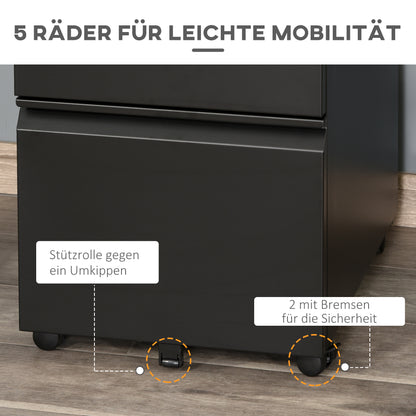 Mobile File Cabinet with 3 Drawers Lockable Rolling File Cabinet with Concave Handle, Drawer Cabinet for Office, Home Office, 39 x 48 x 60 cm, Black