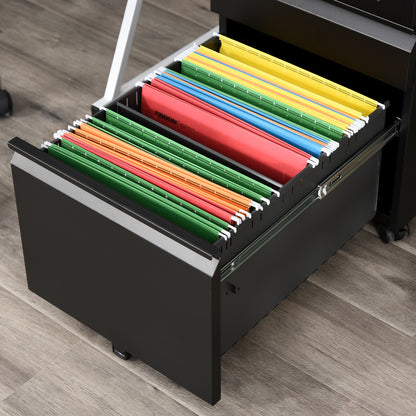 Mobile File Cabinet with 3 Drawers Lockable Rolling File Cabinet with Concave Handle, Drawer Cabinet for Office, Home Office, 39 x 48 x 60 cm, Black