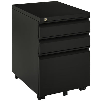 Mobile File Cabinet with 3 Drawers Lockable Rolling File Cabinet with Concave Handle, Drawer Cabinet for Office, Home Office, 39 x 48 x 60 cm, Black