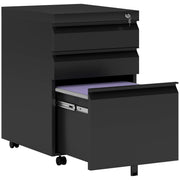 Mobile File Cabinet with 3 Drawers Lockable Rolling File Cabinet with Concave Handle, Drawer Cabinet for Office, Home Office, 39 x 48 x 60 cm, Black