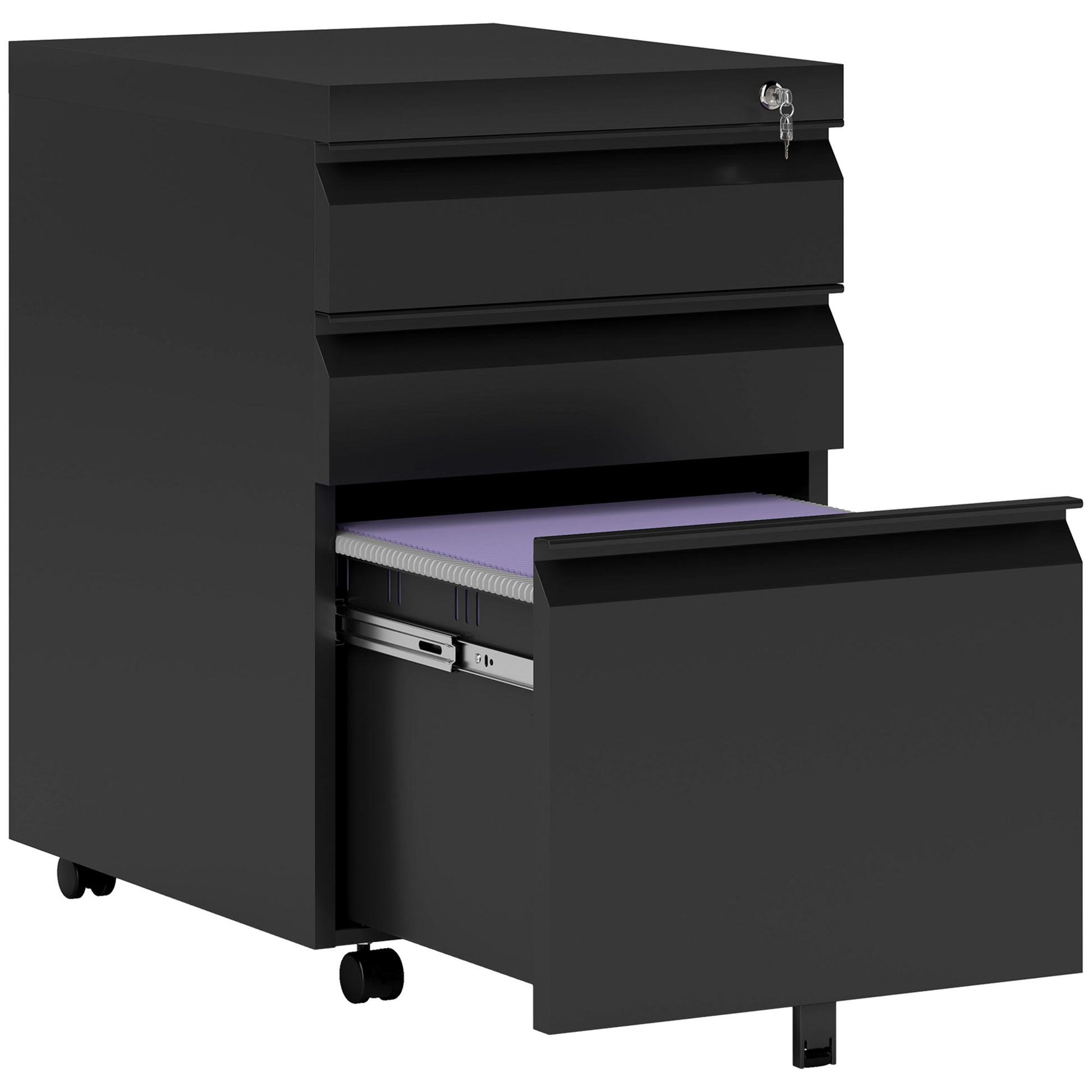Mobile File Cabinet with 3 Drawers Lockable Rolling File Cabinet with Concave Handle, Drawer Cabinet for Office, Home Office, 39 x 48 x 60 cm, Black