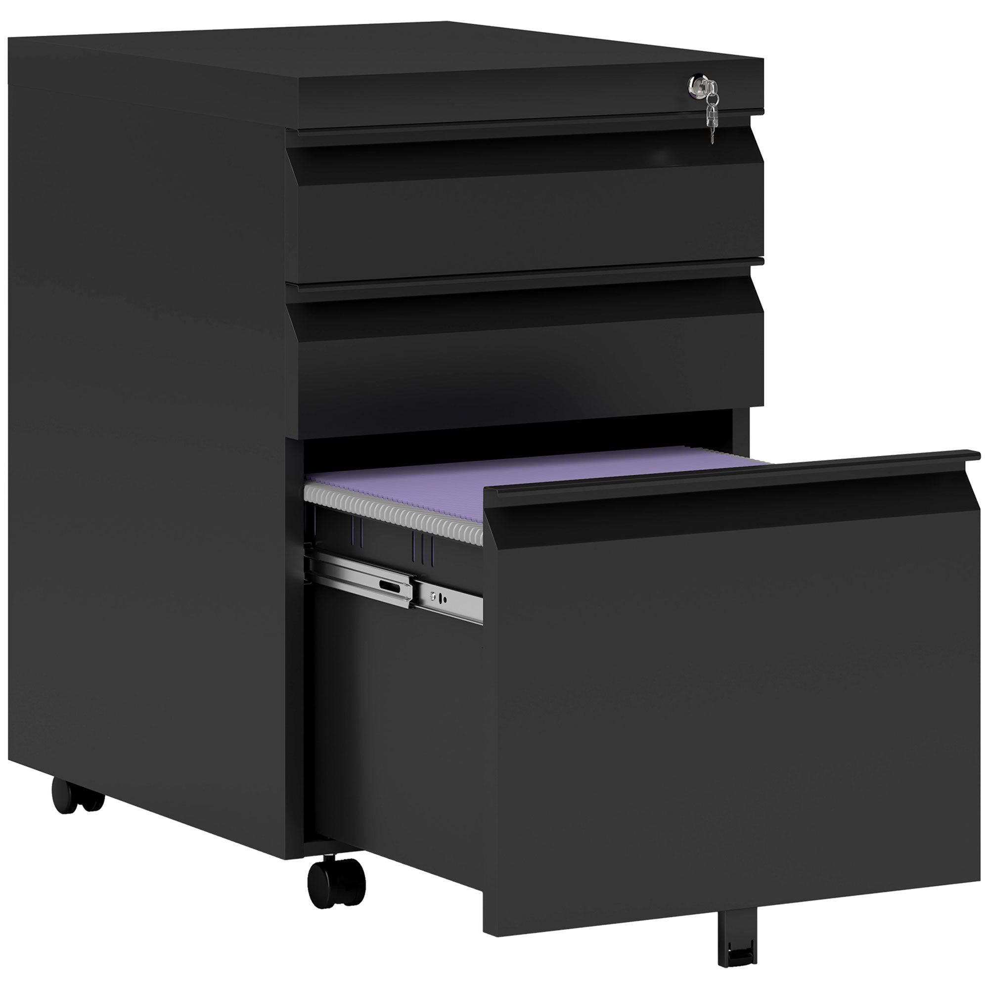 Mobile File Cabinet with 3 Drawers Lockable Rolling File Cabinet with Concave Handle, Drawer Cabinet for Office, Home Office, 39 x 48 x 60 cm, Black