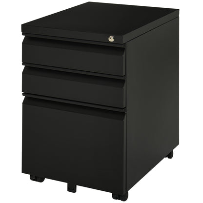 Mobile File Cabinet with 3 Drawers Lockable Rolling File Cabinet with Concave Handle, Drawer Cabinet for Office, Home Office, 39 x 48 x 60 cm, Black
