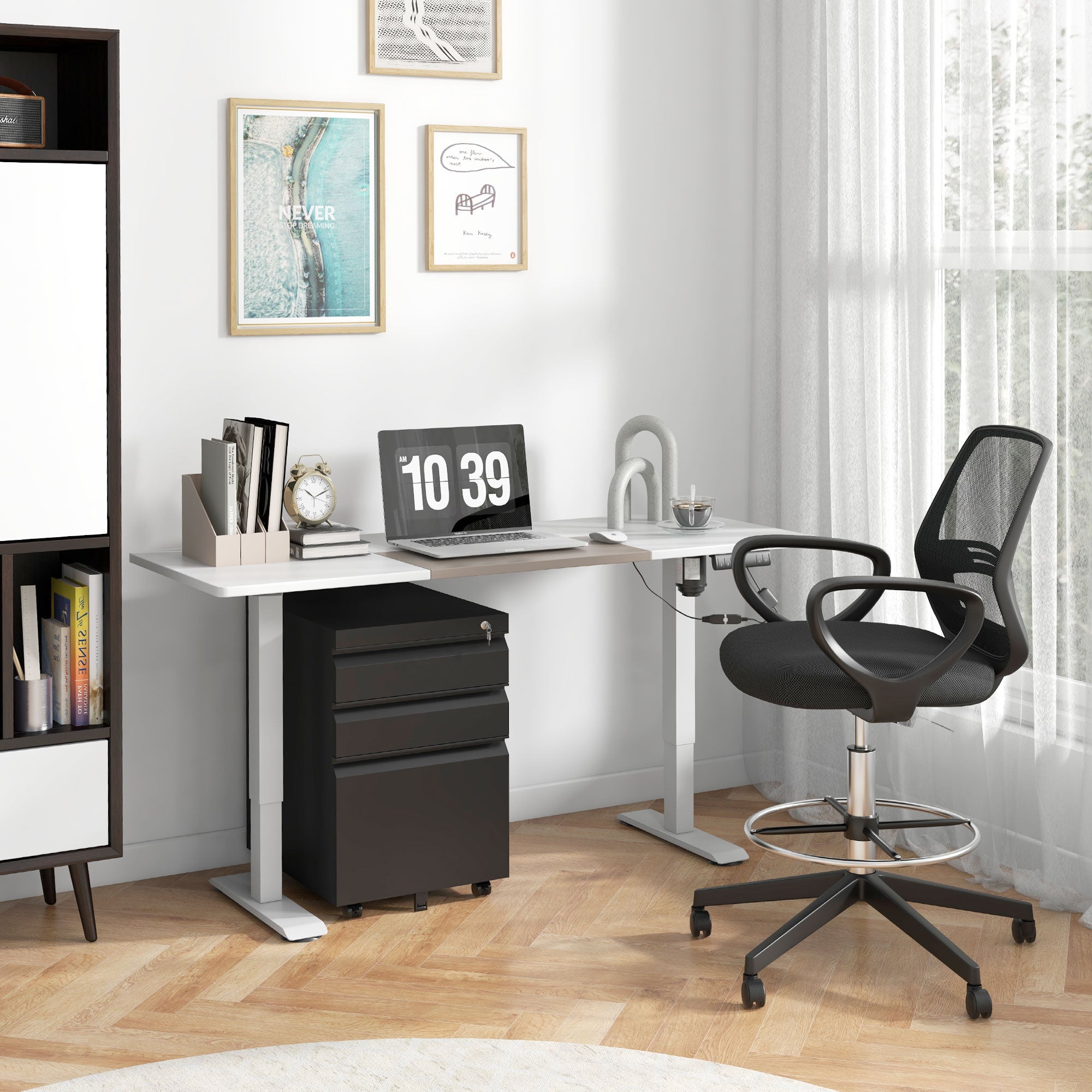 Mobile File Cabinet with 3 Drawers Lockable Rolling File Cabinet with Concave Handle, Drawer Cabinet for Office, Home Office, 39 x 48 x 60 cm, Black