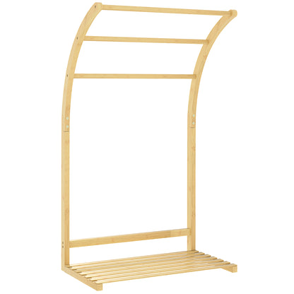 Bamboo Towel Rack with 3 Bars and Storage Shelf, Free-standing Towel Rack for Bathroom and Laundry Room, Natural Finish