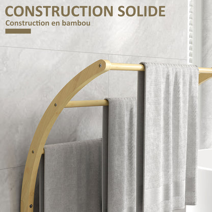 Bamboo Towel Rack with 3 Bars and Storage Shelf, Free-standing Towel Rack for Bathroom and Laundry Room, Natural Finish