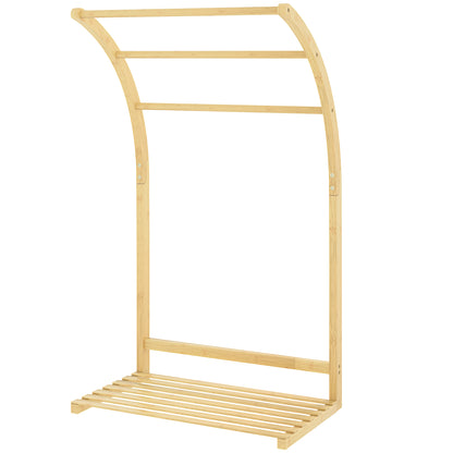 Bamboo Towel Rack with 3 Bars and Storage Shelf, Free-standing Towel Rack for Bathroom and Laundry Room, Natural Finish