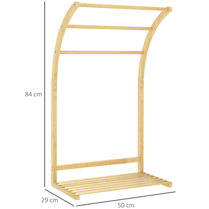 Bamboo Towel Rack with 3 Bars and Storage Shelf, Free-standing Towel Rack for Bathroom and Laundry Room, Natural Finish