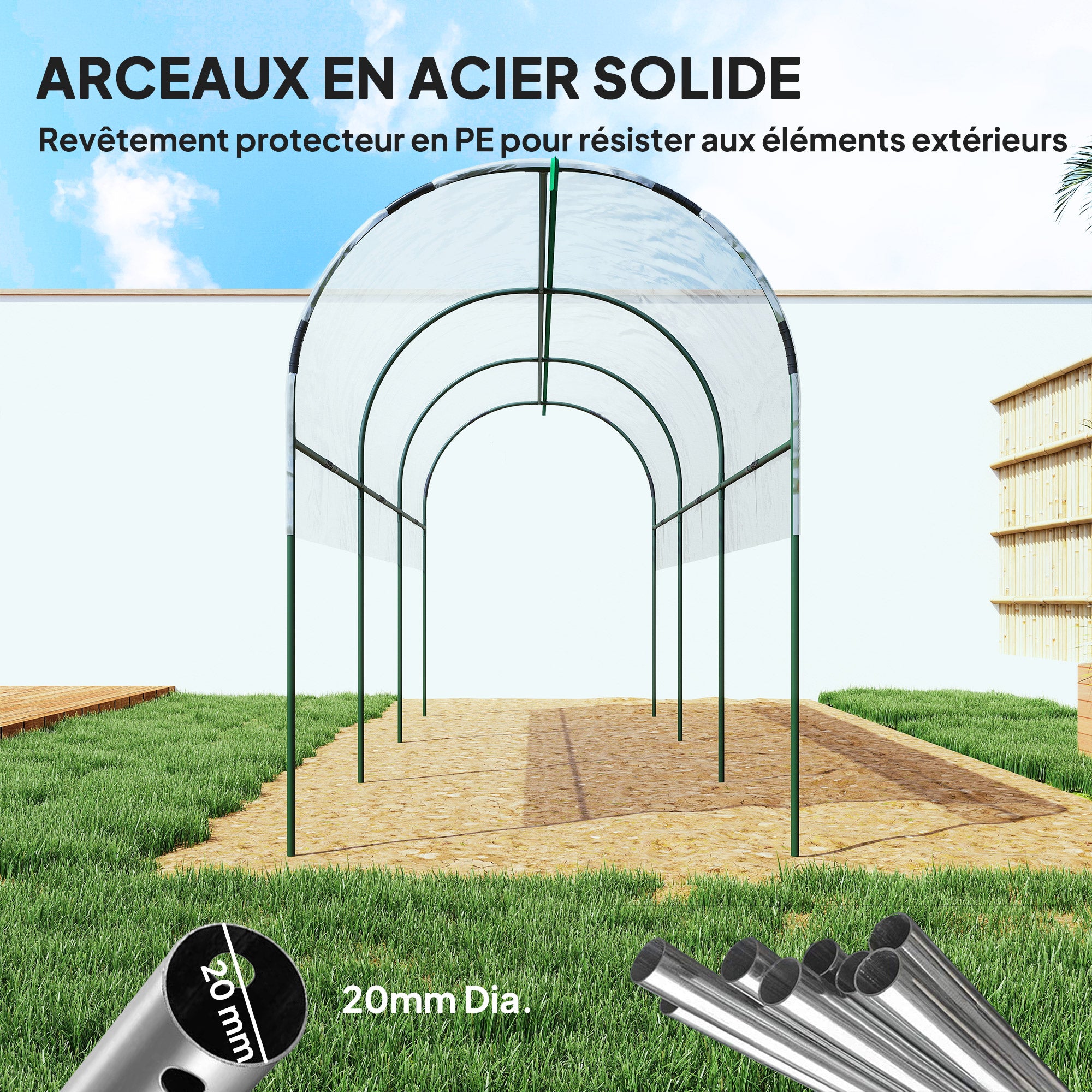 Garden Greenhouse, Tomato Greenhouse, Reinforced Tarpaulin, Steel Frame, for Vegetables Plants Flowers, Outdoor, 400 x 123 x 171 cm, Transparent