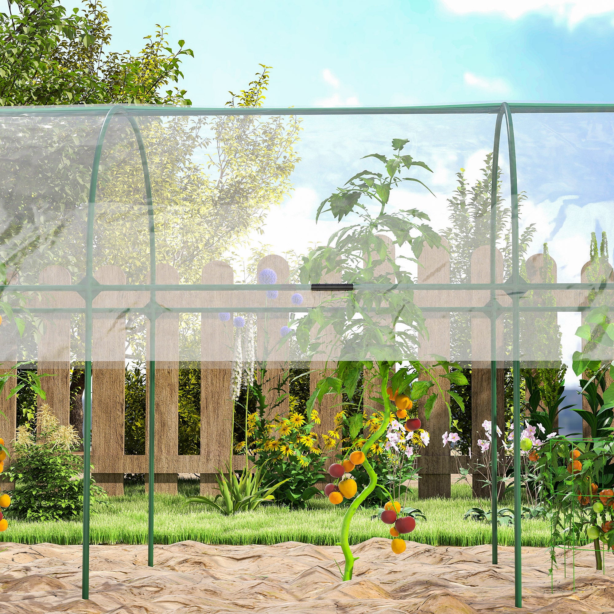 Garden Greenhouse, Tomato Greenhouse, Reinforced Tarpaulin, Steel Frame, for Vegetables Plants Flowers, Outdoor, 400 x 123 x 171 cm, Transparent