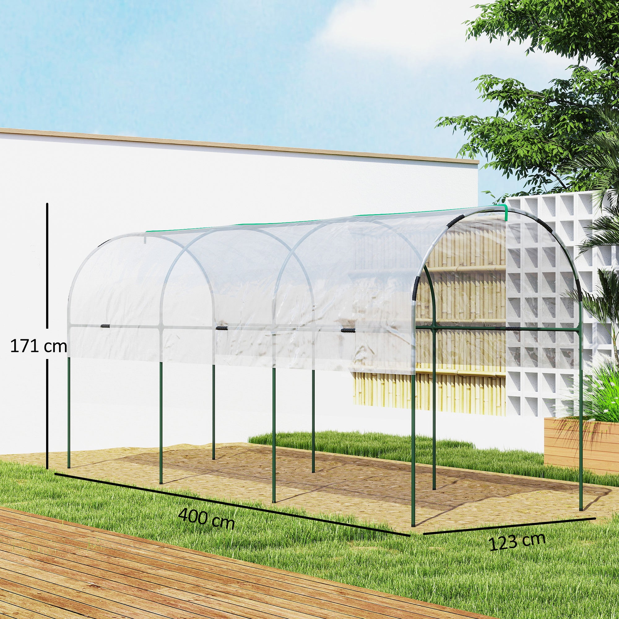 Garden Greenhouse, Tomato Greenhouse, Reinforced Tarpaulin, Steel Frame, for Vegetables Plants Flowers, Outdoor, 400 x 123 x 171 cm, Transparent