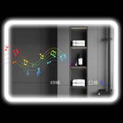 Bathroom Mirror with LED Light Bluetooth 70x50 cm Wall Mirror with 3 Light Colors Digital Clock Anti-Fog Function Memory Function Touch Switch IP44