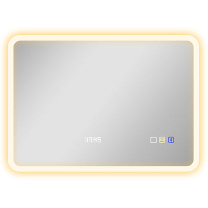 Bathroom Mirror with LED Light Bluetooth 70x50 cm Wall Mirror with 3 Light Colors Digital Clock Anti-Fog Function Memory Function Touch Switch IP44