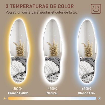 Full Body Mirror with LED Lights 120x40 cm Frameless Wall Mirror with 3 Colors Illumination Memory Function and Smart Touch Clear