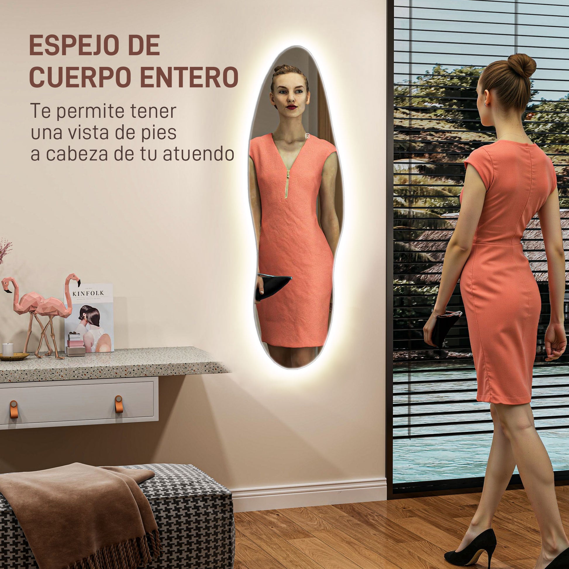 Full Body Mirror with LED Lights 120x40 cm Frameless Wall Mirror with 3 Colors Illumination Memory Function and Smart Touch Clear