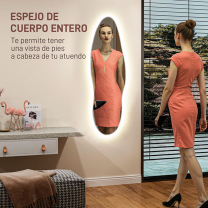 Full Body Mirror with LED Lights 120x40 cm Frameless Wall Mirror with 3 Colors Illumination Memory Function and Smart Touch Clear