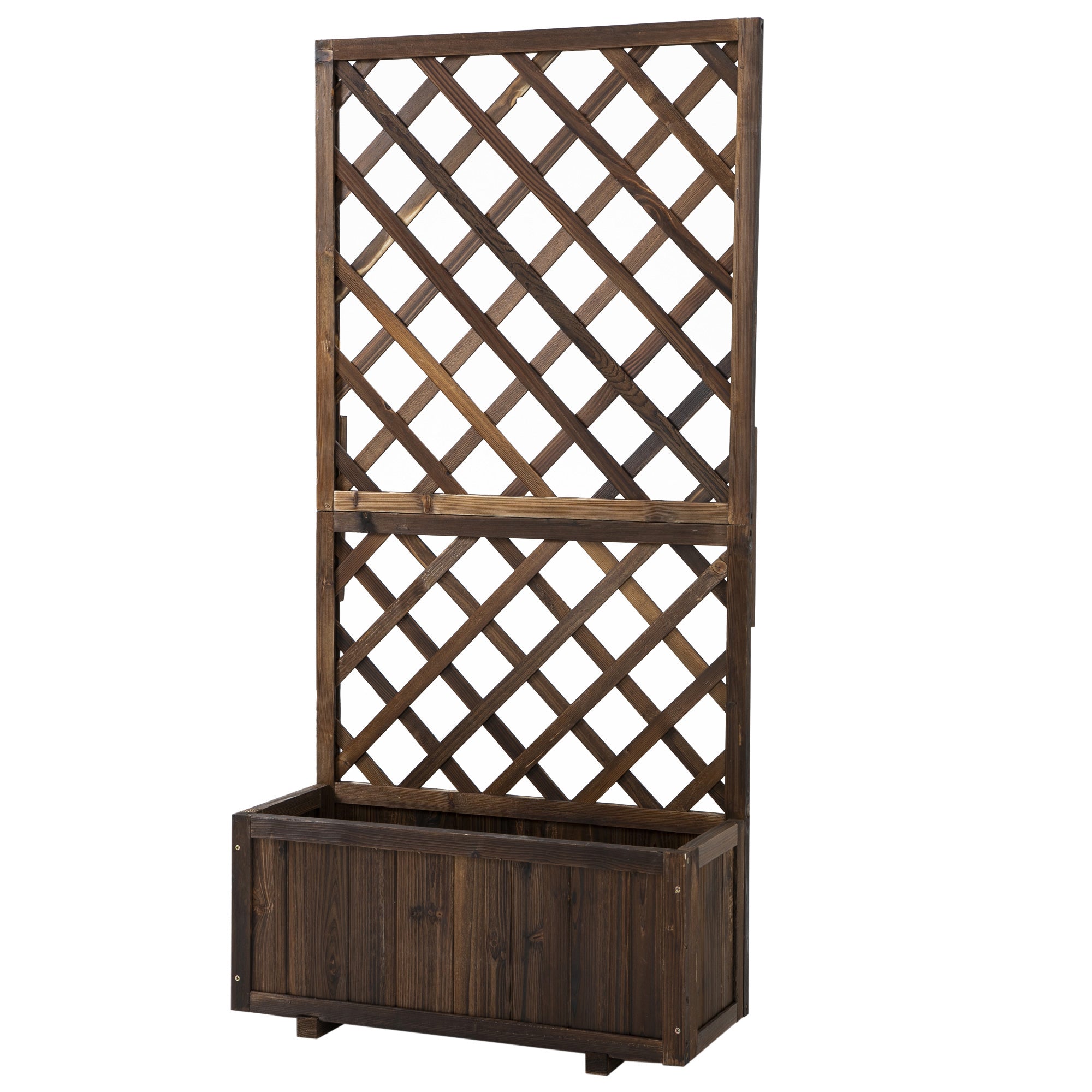 Raised Garden Bed Planter Box with Trellis, Flower Box Wood, 72.5x31.5x149.5cm for Garden Balcony Terrace, Plant Pot for Climbing Plants, Flowers, Brown
