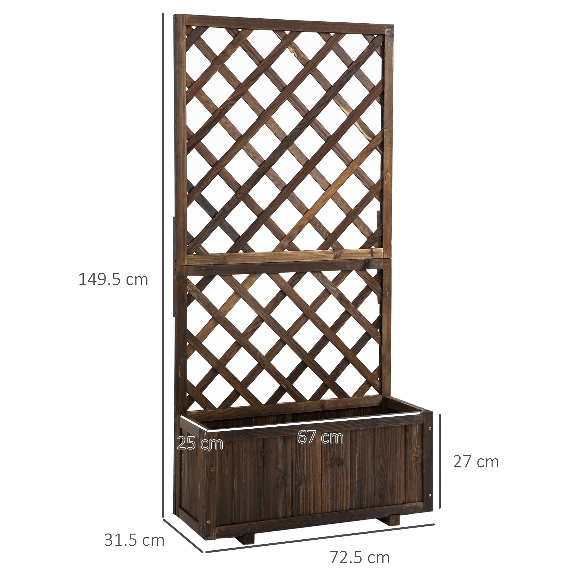 Raised Garden Bed Planter Box with Trellis, Flower Box Wood, 72.5x31.5x149.5cm for Garden Balcony Terrace, Plant Pot for Climbing Plants, Flowers, Brown
