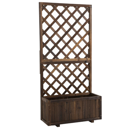 Raised Garden Bed Planter Box with Trellis, Flower Box Wood, 72.5x31.5x149.5cm for Garden Balcony Terrace, Plant Pot for Climbing Plants, Flowers, Brown