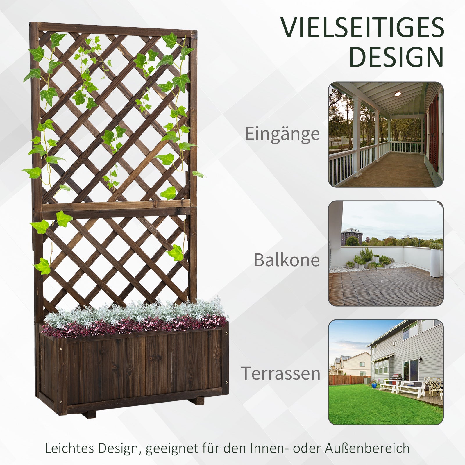 Raised Garden Bed Planter Box with Trellis, Flower Box Wood, 72.5x31.5x149.5cm for Garden Balcony Terrace, Plant Pot for Climbing Plants, Flowers, Brown