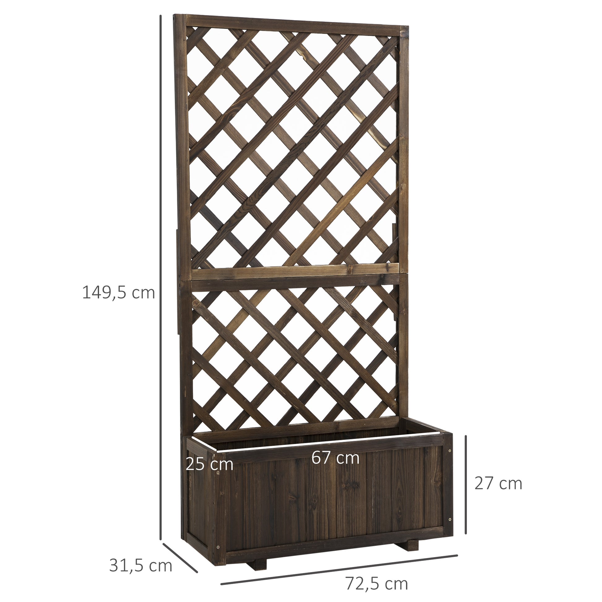 Raised Garden Bed Planter Box with Trellis, Flower Box Wood, 72.5x31.5x149.5cm for Garden Balcony Terrace, Plant Pot for Climbing Plants, Flowers, Brown