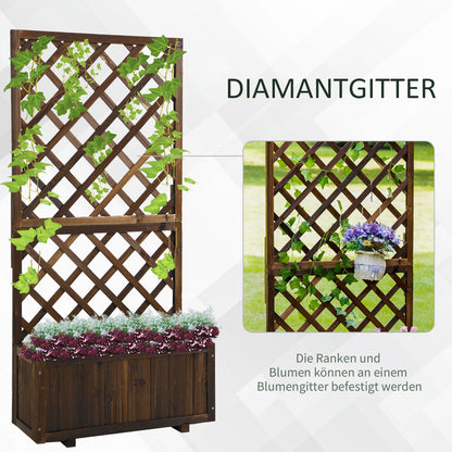 Raised Garden Bed Planter Box with Trellis, Flower Box Wood, 72.5x31.5x149.5cm for Garden Balcony Terrace, Plant Pot for Climbing Plants, Flowers, Brown