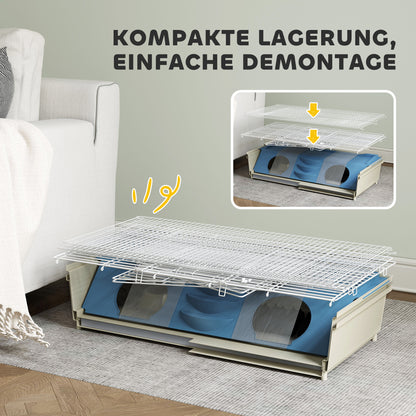 Small Pet Cage with Playpen, Rabbit Cage, Small Animal Hutch with Water Bottle, Hay Feeder, Food Bowl, Ramp Rodent Cage with Wheels for Guinea Pigs and Hedgehogs White