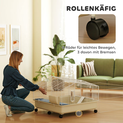 Small Pet Cage with Playpen, Rabbit Cage, Small Animal Hutch with Water Bottle, Hay Feeder, Food Bowl, Ramp Rodent Cage with Wheels for Guinea Pigs and Hedgehogs White