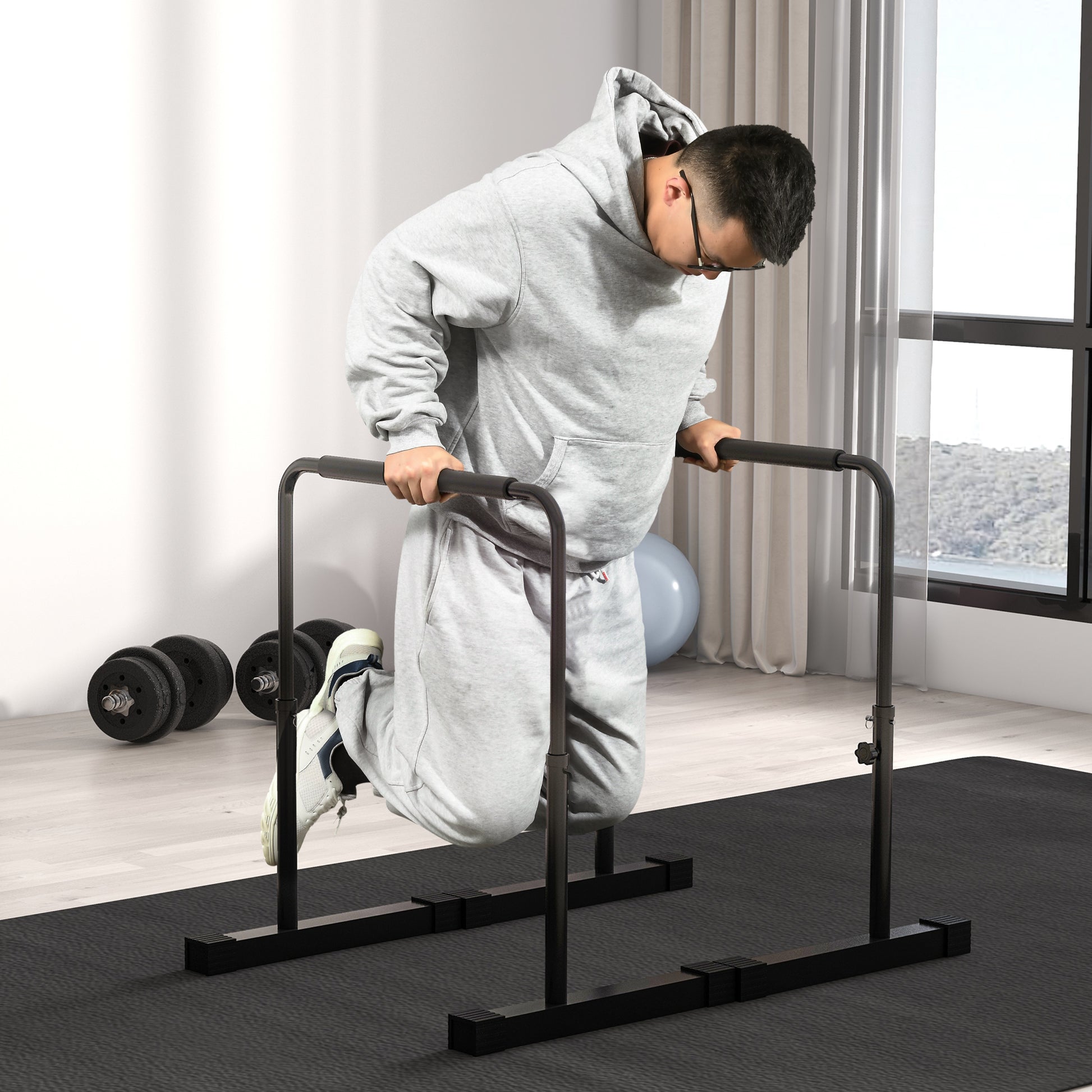 Dip Bars 2-Piece Set Non-Slip Dip Station 80-100 cm Height Adjustable Fitness Parallettes for Muscle Training and Strength Training Steel Black